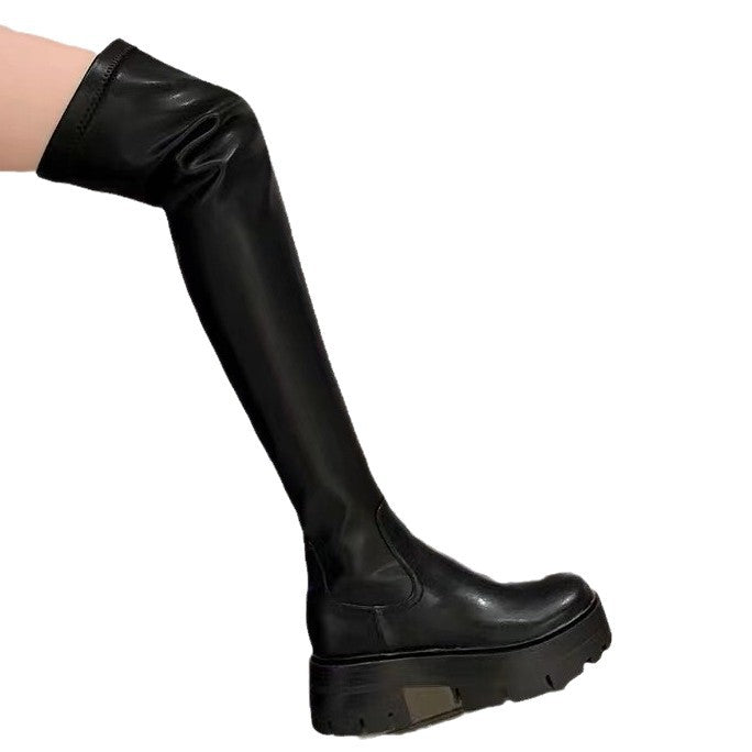 Aliexpress Large Size Over-The-Knee Women's Boots 2025 New Style Simple Elastic Slimming Riding Boots with Thick Soles and Non-Slip Design