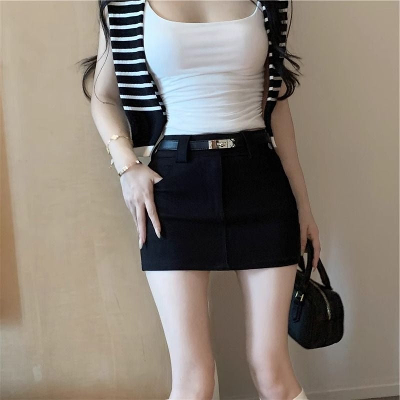 Khaki Tight Skirt for Women in Spring & Fall, Elastic Slimming Look High Waist Hip-Hugging Short Skirt for Small People, Versatile A-Line Skirt