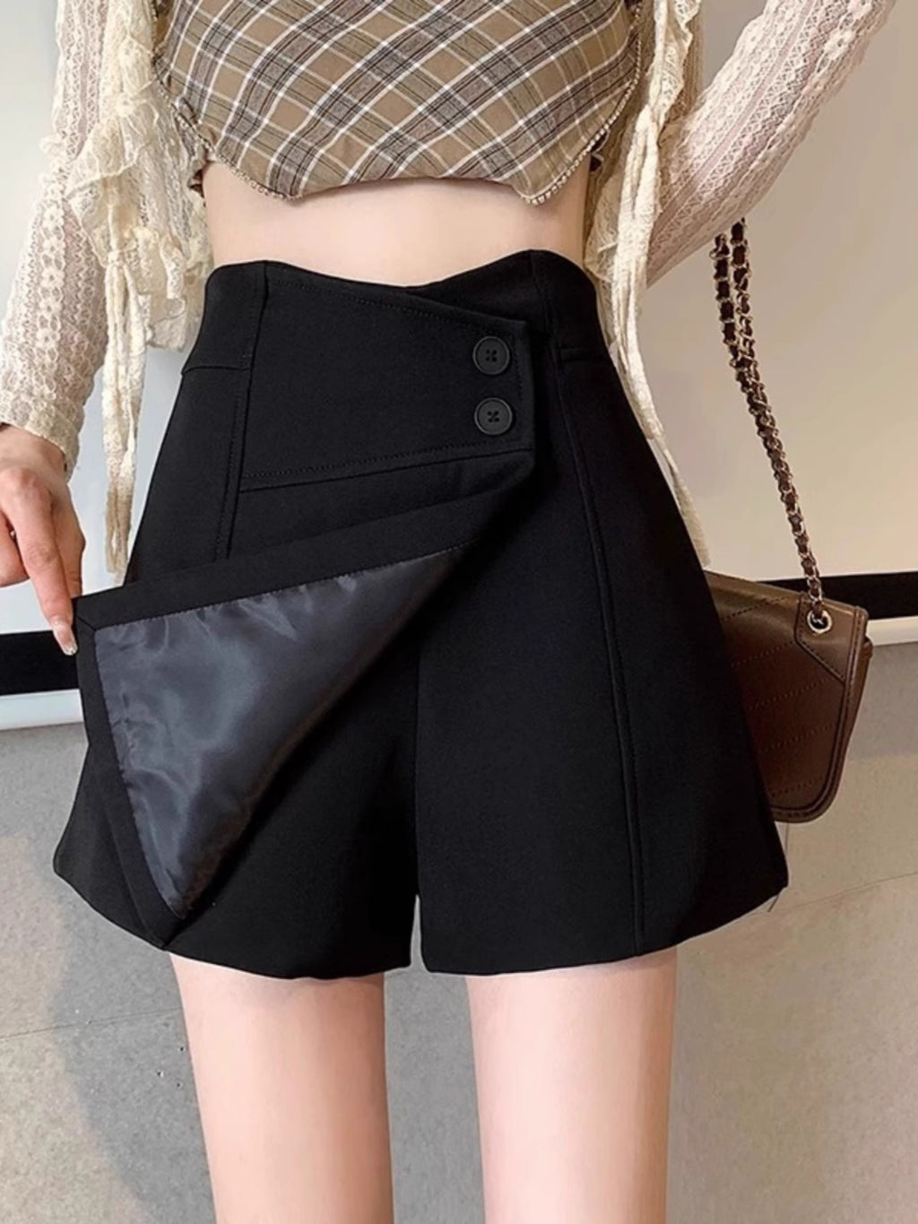 Shorts Women's 2024 Spring New Wide Leg Pants Korean Style High Waist Slimming A- shaped Pants Design Sense Casual Pants Skirt