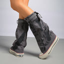 Boots Women's New Retro Flat Graffiti Middle Boots Sexy Trend plus size Foreign Trade Fashion Piled Boots Trendy Cross-border