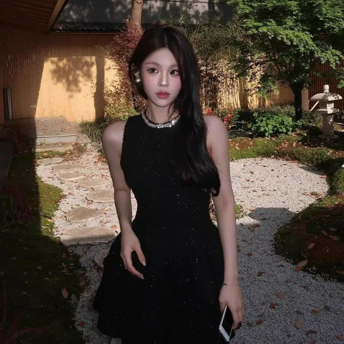 Beautiful Hot Girl Waist Dress Women's French Style Elegant Daughter High-End Little Black Dress Birthday Dress Short Skirt