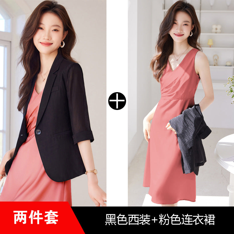 White suit jacket for women 2024 new small three-quarter sleeve casual thin Tencel suit dress suit