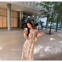 French Style Waisted Gentle Floral dress Women's Seaside Beach Vacation Fairy dress Elegant Pure Slip Dress