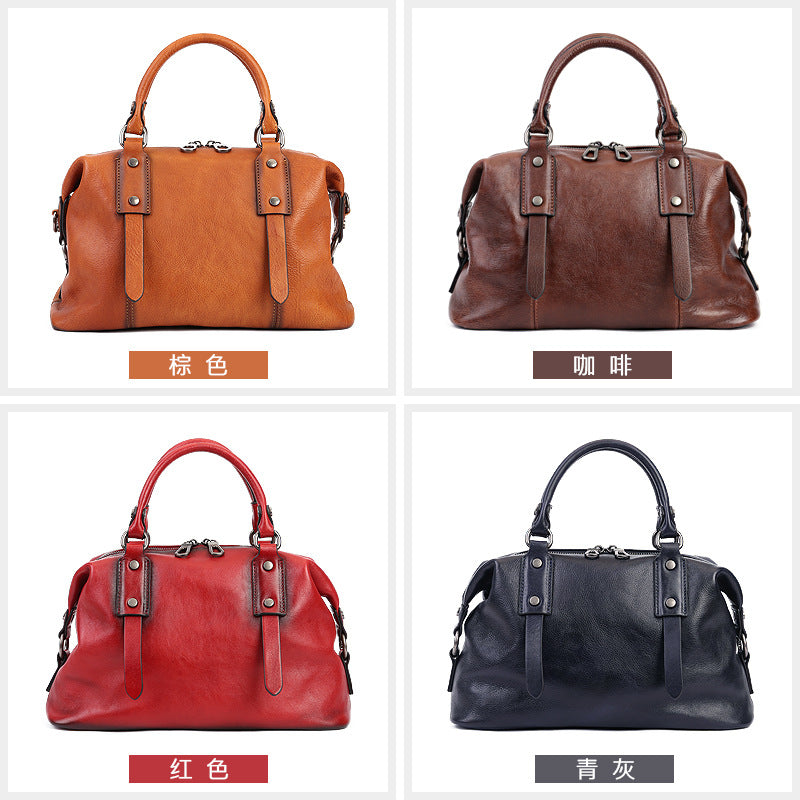 Women's Zipper Handbag First Layer Cowhide Adjustable Shoulder Bag Business Style Tote Bag Genuine Leather Women's Bag Retro Style