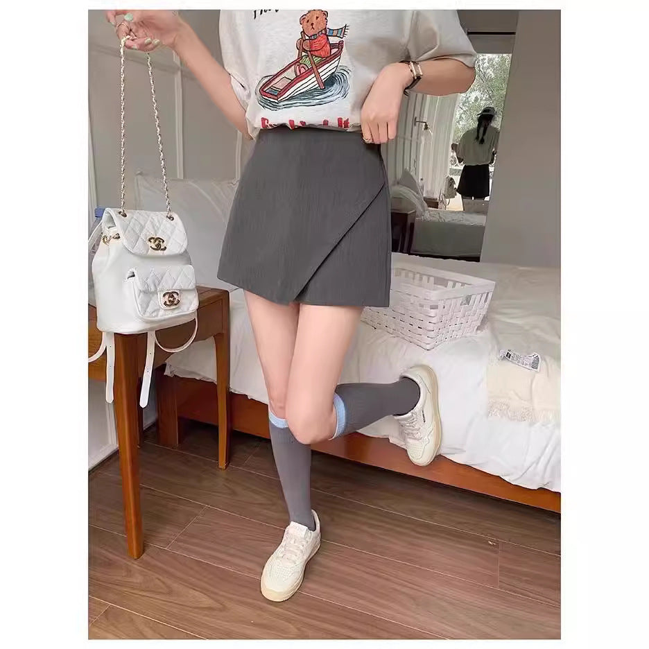 Black High-Waisted Mini Skirt for Women 2024 New Spring/Summer Style with Slit, A-Line, Bodycon Shorts