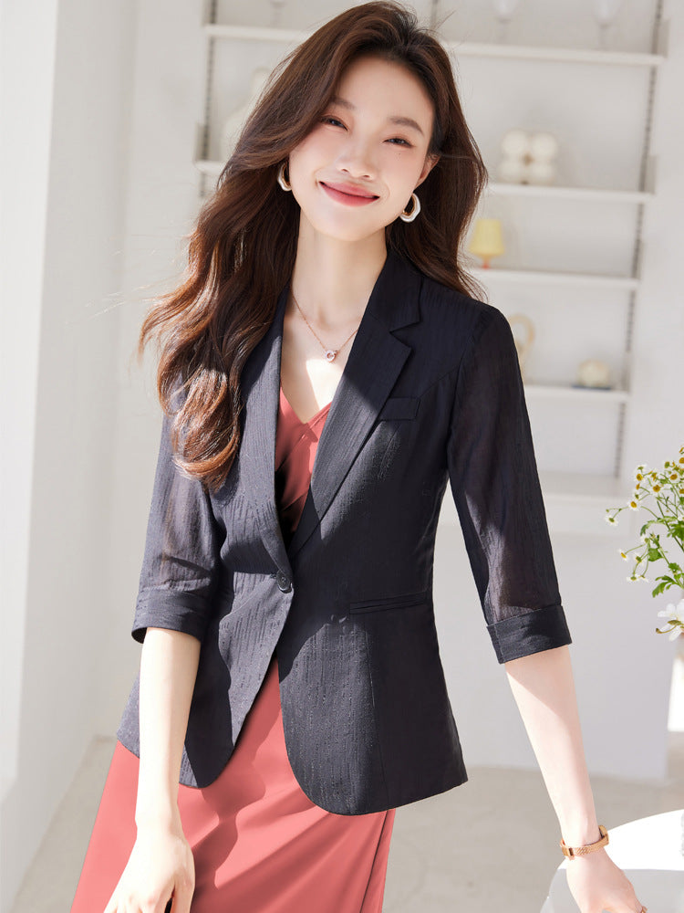 White suit jacket for women 2024 new small three-quarter sleeve casual thin Tencel suit dress suit