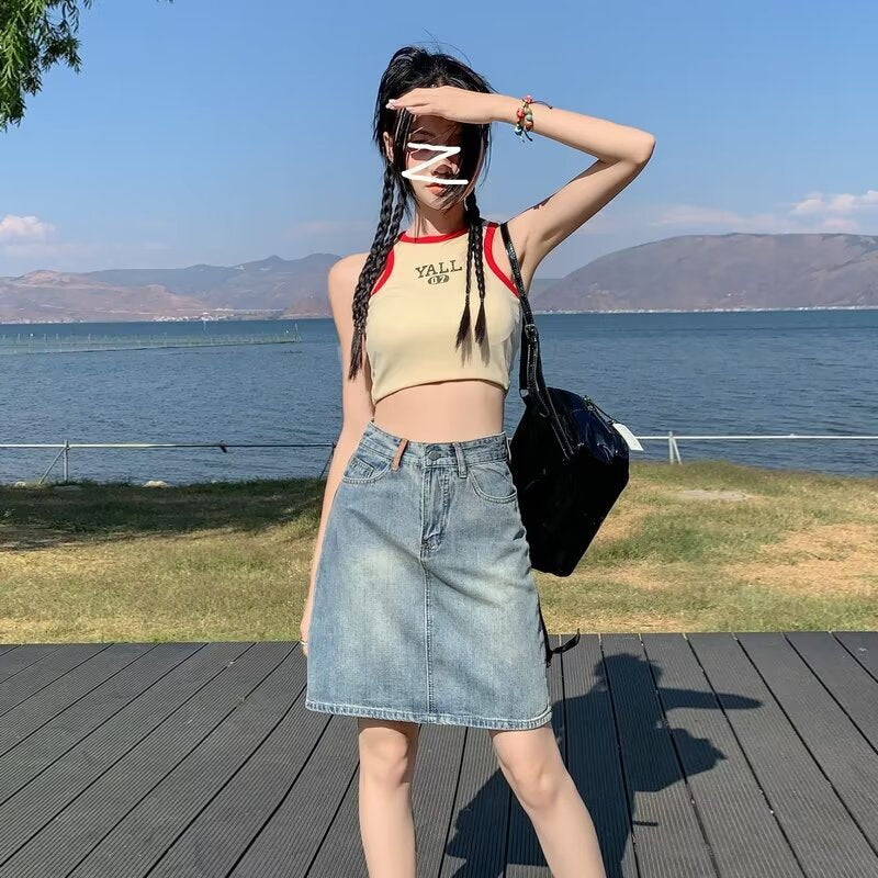 2026 Summer Hot Girl High Waist Slimming A-Line Skirt Bodycon Skirt Denim Skirt Denim Mini Skirt Women's Hot Girl Style