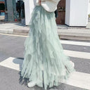 Spring and Summer Korean Style Elastic Waist Fashionable and Versatile Slimming Mesh Splicing Irregular Mid-Length High-Waisted Skirt