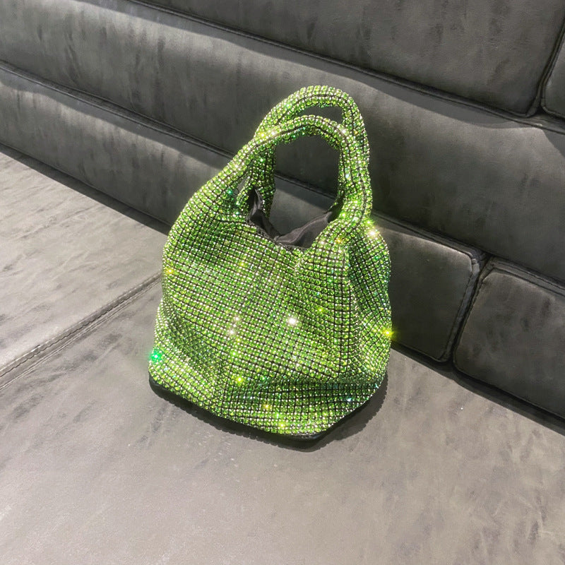 New Rhinestone Handbag Hard Bottom Shaping 2024 Guangzhou Quality Vest Bucket Shoulder Bag Chain Dinner Wallet
