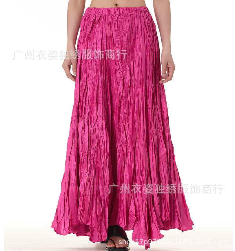 Amazon European and American Style Simple Crinkled Midi Skirt 2026 Summer New Fashion Brand Women's Clothing Trendy Versatile Oversized Flared Skirt
