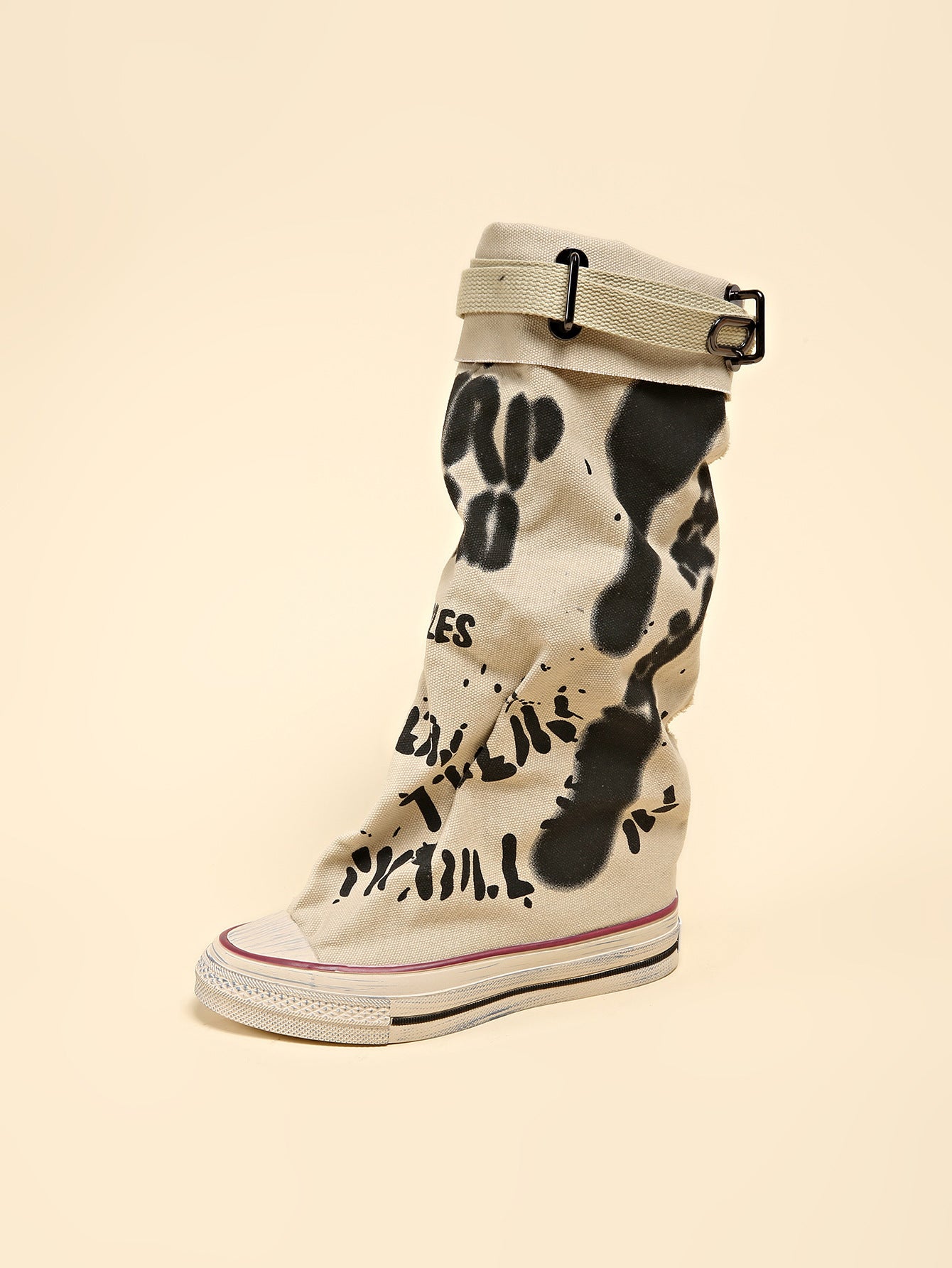 Boots Women's New Retro Flat Graffiti Middle Boots Sexy Trend plus size Foreign Trade Fashion Piled Boots Trendy Cross-border
