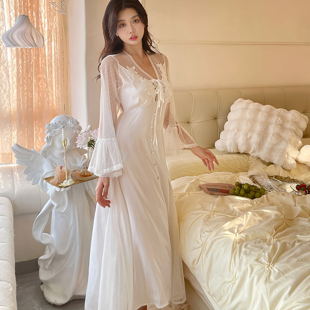Sexy Pajamas Women's dress Ice Silk French Court with Chest Pad Pure Desire Fairy Nightdress 2025 New Summer