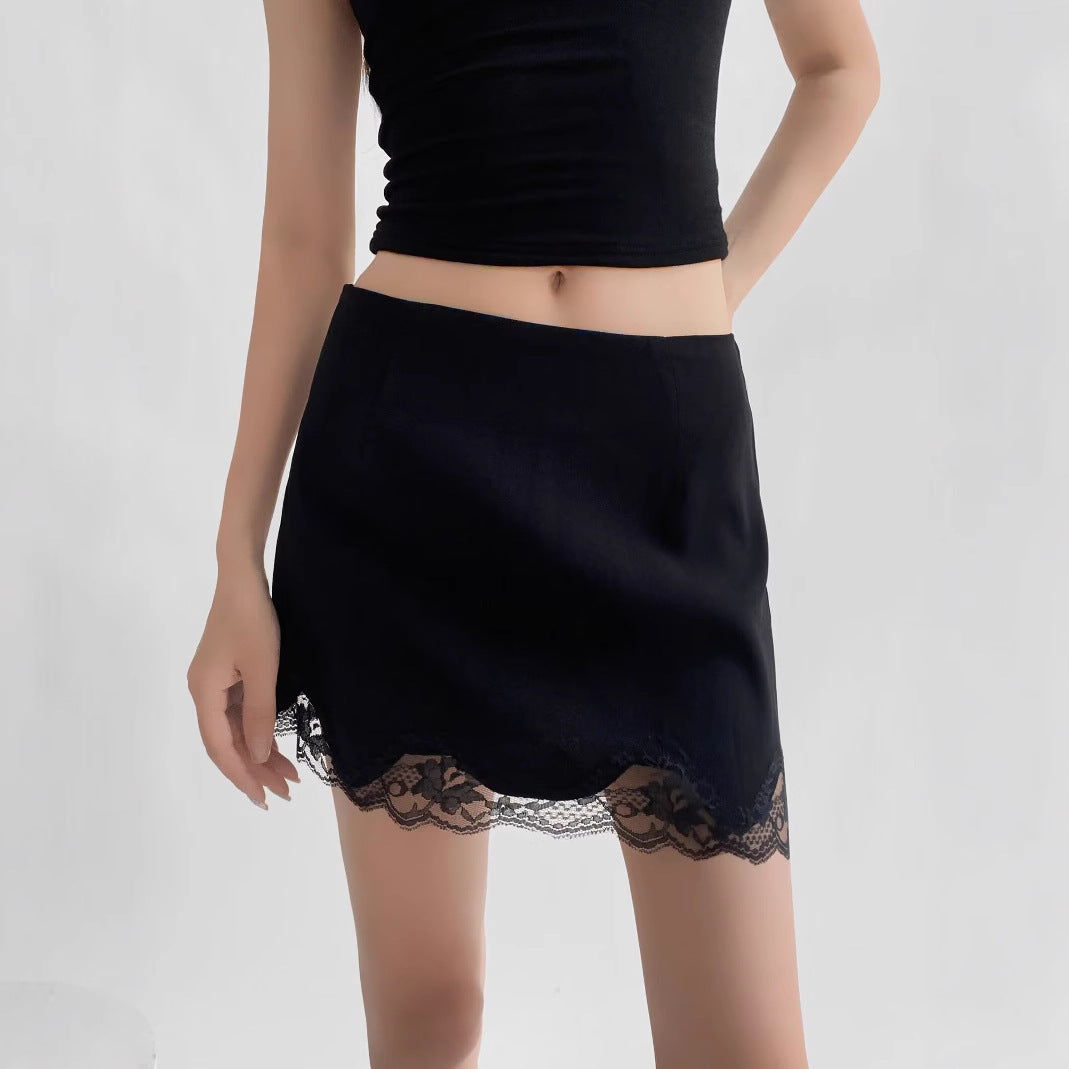 Pure Spice Girl Lace Tight Hip Skirt Summer New Side Zipper Anti-running Mini Skirt