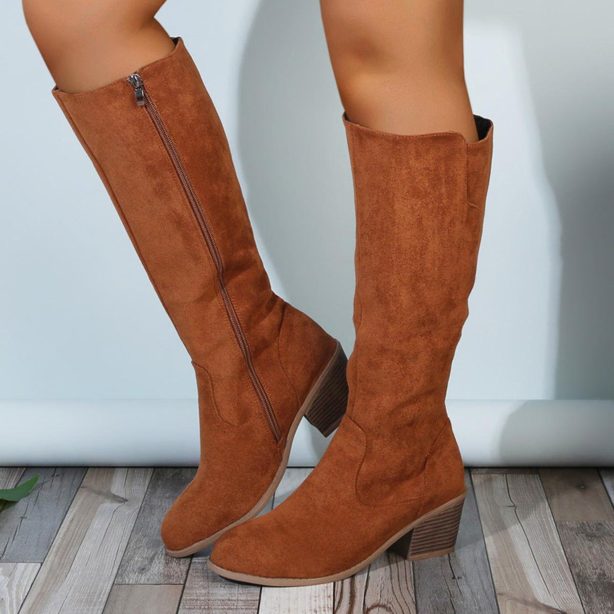 Foreign Trade Elegant Knight Boots Women's High Boots 2025 Autumn and Winter Fleece-Lined Thick Heels No More Than Knee New Boots