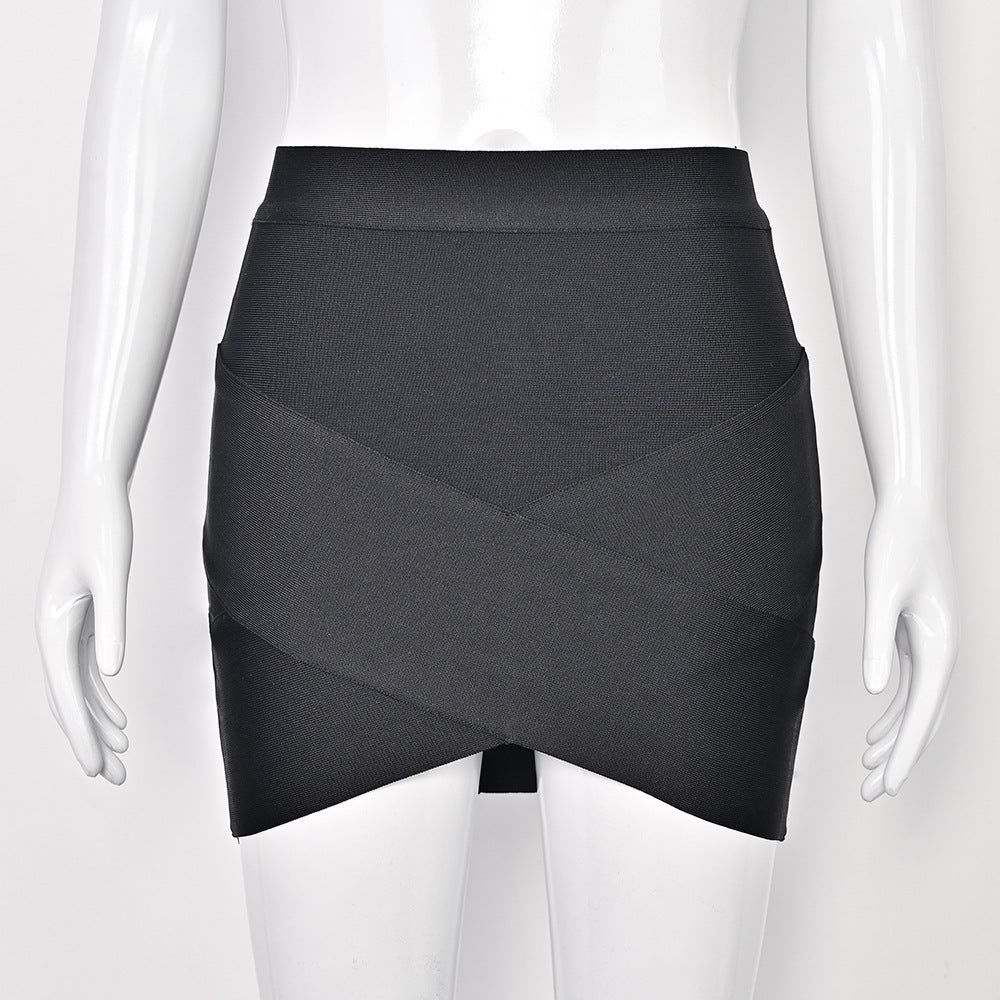 European and American Style Sexy Cross-Over Ultra-Short Skirt, High-Waisted Slit Bandage Bodycon Skirt, Nightclub Mini Skirt, Women's Clothing for Night Clubbing and Parties
