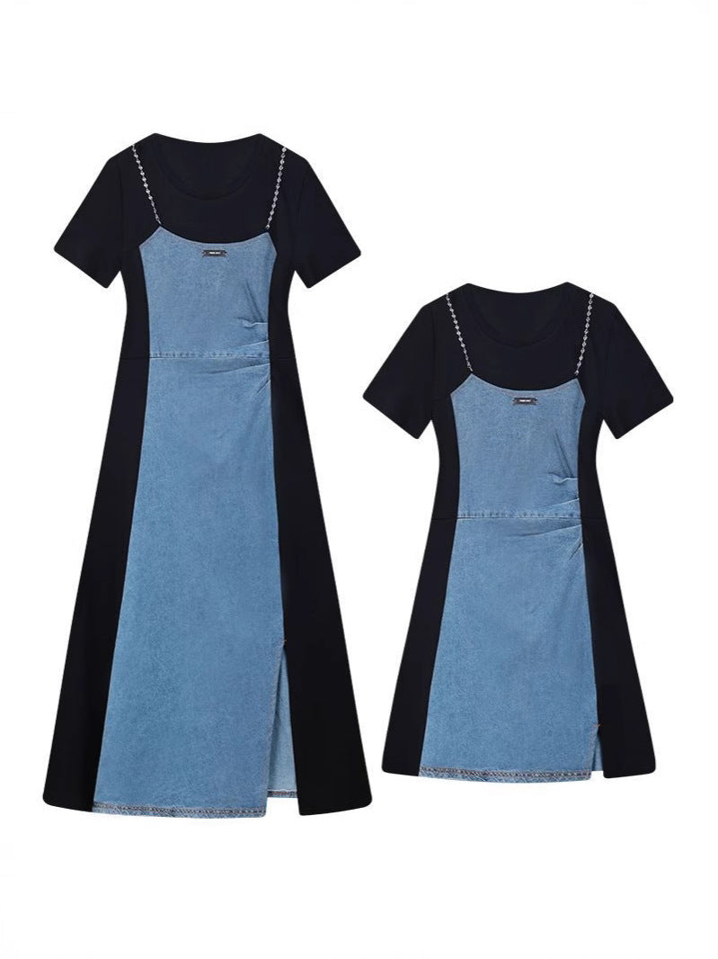 plus size Vintage Denim dress Women's Summer Skirt Casual Slim Fit Two-piece dress