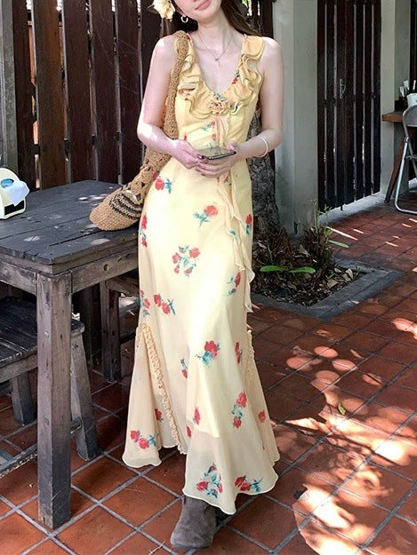 [3.7 10: 00 a.m.] im dress to Twilight Rose Garden ~ V Collar Ruffled Flower Chiffon Holiday Feeling