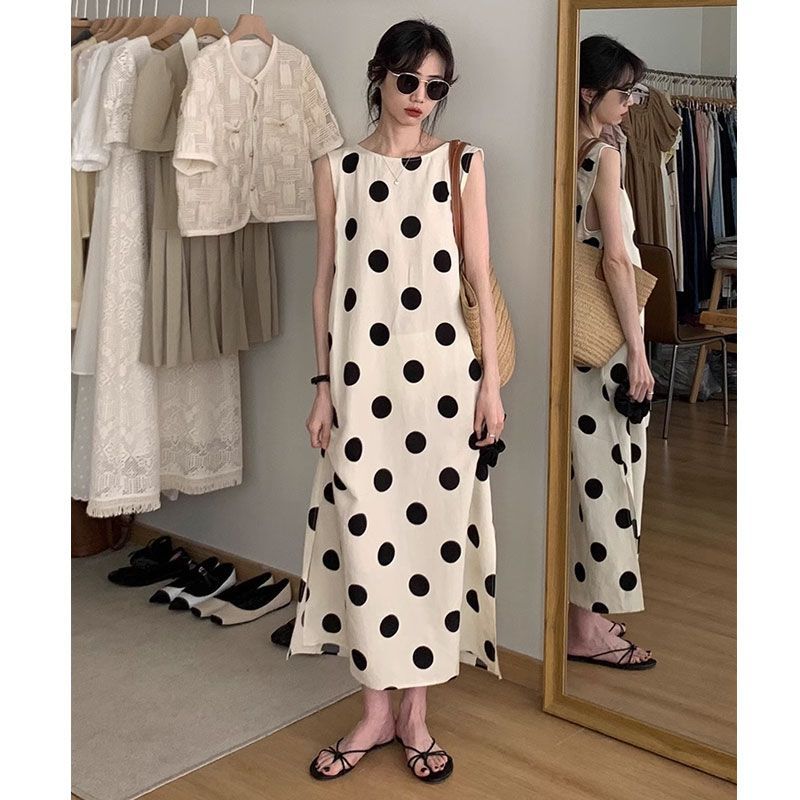 French Polka Dot Sleeveless Polo Maxi Dress