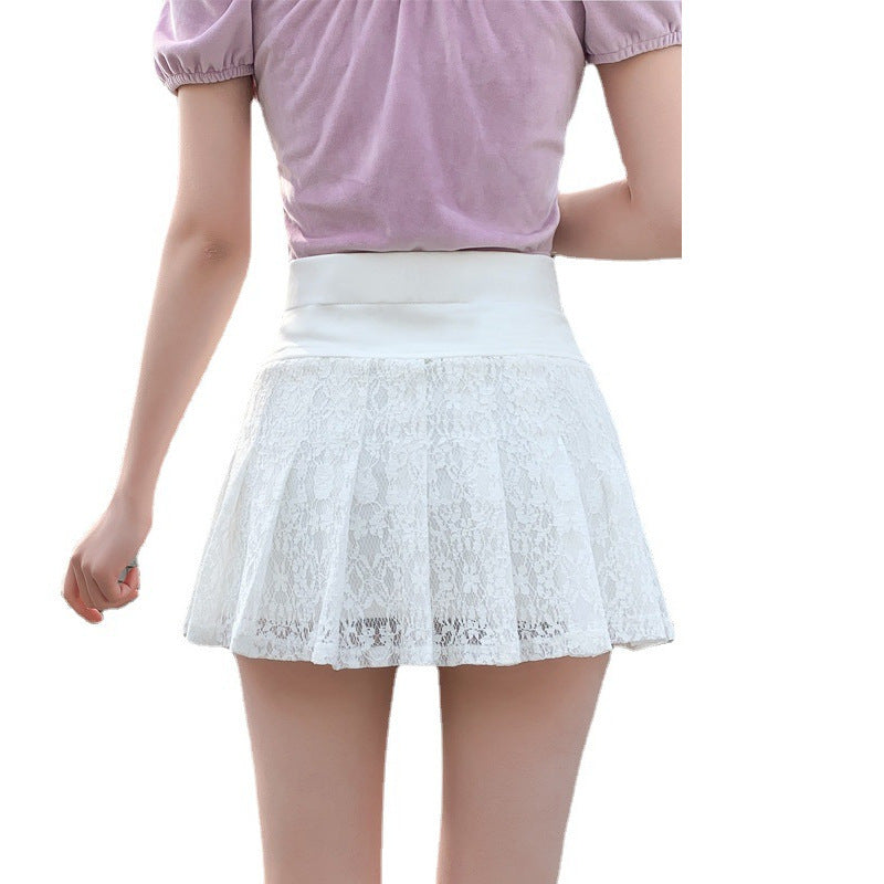 in stock autumn thickened new gauze net miniskirt pants all-match lace 2024 pleated skirt sexy skirt A word