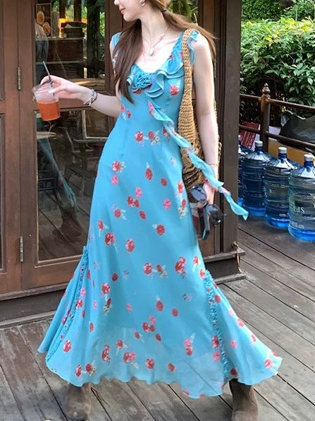 [3.7 10: 00 a.m.] im dress to Twilight Rose Garden ~ V Collar Ruffled Flower Chiffon Holiday Feeling