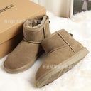 Sheepskin thick-soled snow boots women's winter fur one-piece short tube warm men's waterproof non-slip thick large cotton shoes