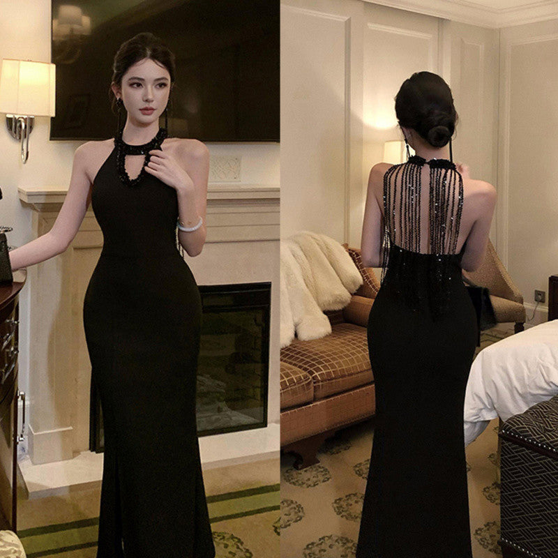 2025 Sexy Party Dress Cross-border New Light Luxury Women's Clothing Back Streamed Long Slim-fit dress