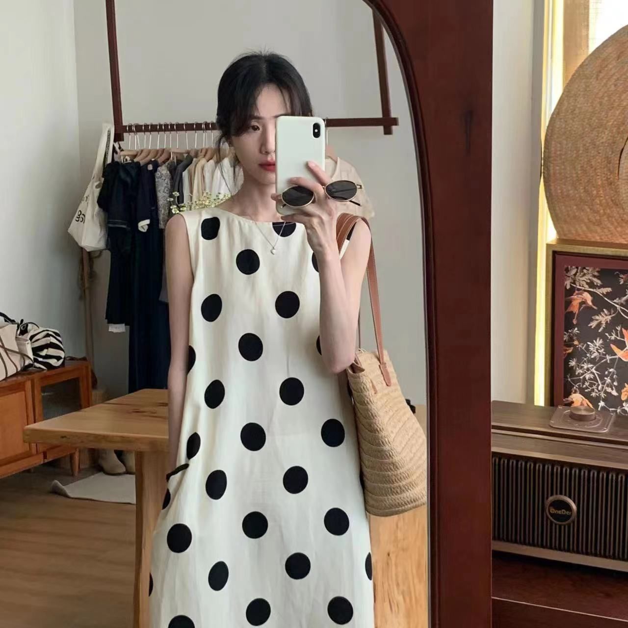 French Polka Dot Sleeveless Polo Maxi Dress