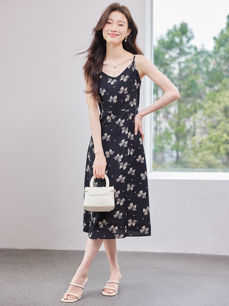 Fairy-Like Ultra-Fairy Style Spaghetti Strap Floral Dress Cardigan Elegant Petite Outfit Complete Chiffon Women's Dress