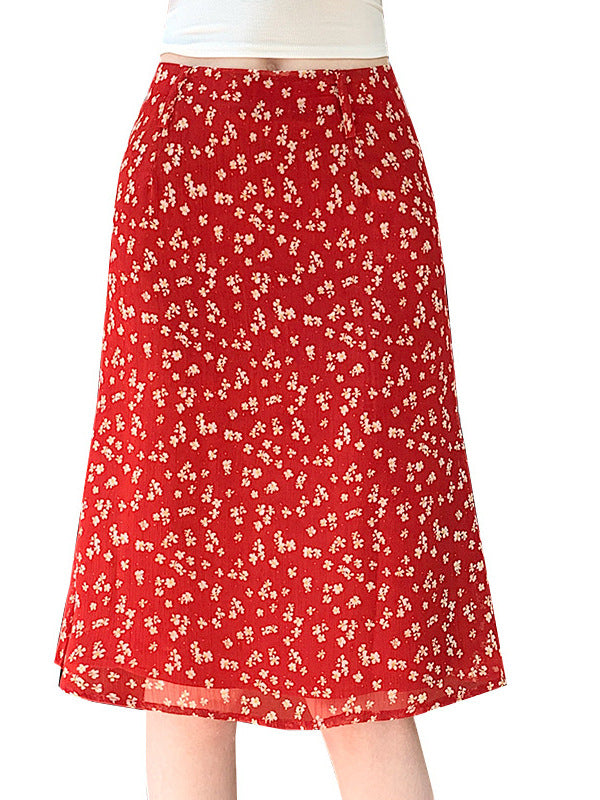 Korean-Style Floral Chiffon High-Waisted Hip-Hugging Skirt for Women, 2025 Summer New Sweet and Elegant Casual Slimming Long Skirt