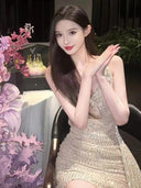 2025 Summer New High-End Elegant Goddess-Style Dress Light Luxury French Banquet Sexy Mini Dress