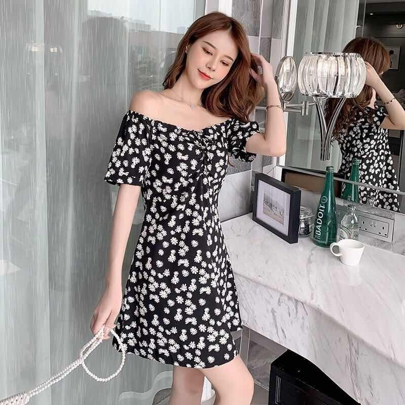 Off-Shoulder Floral Slim-Fit Mini Dress
