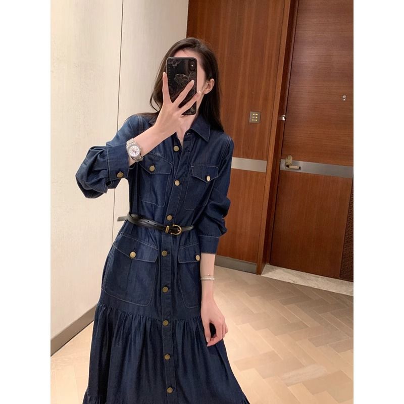 Casual Blue Denim dress Women's 2025 Spring New Feeling Temperament Fashion High Waist Slimming Cake Dress