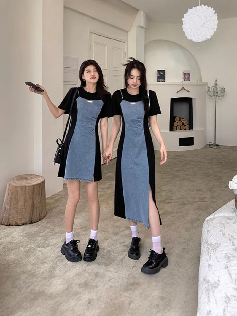 plus size Vintage Denim dress Women's Summer Skirt Casual Slim Fit Two-piece dress