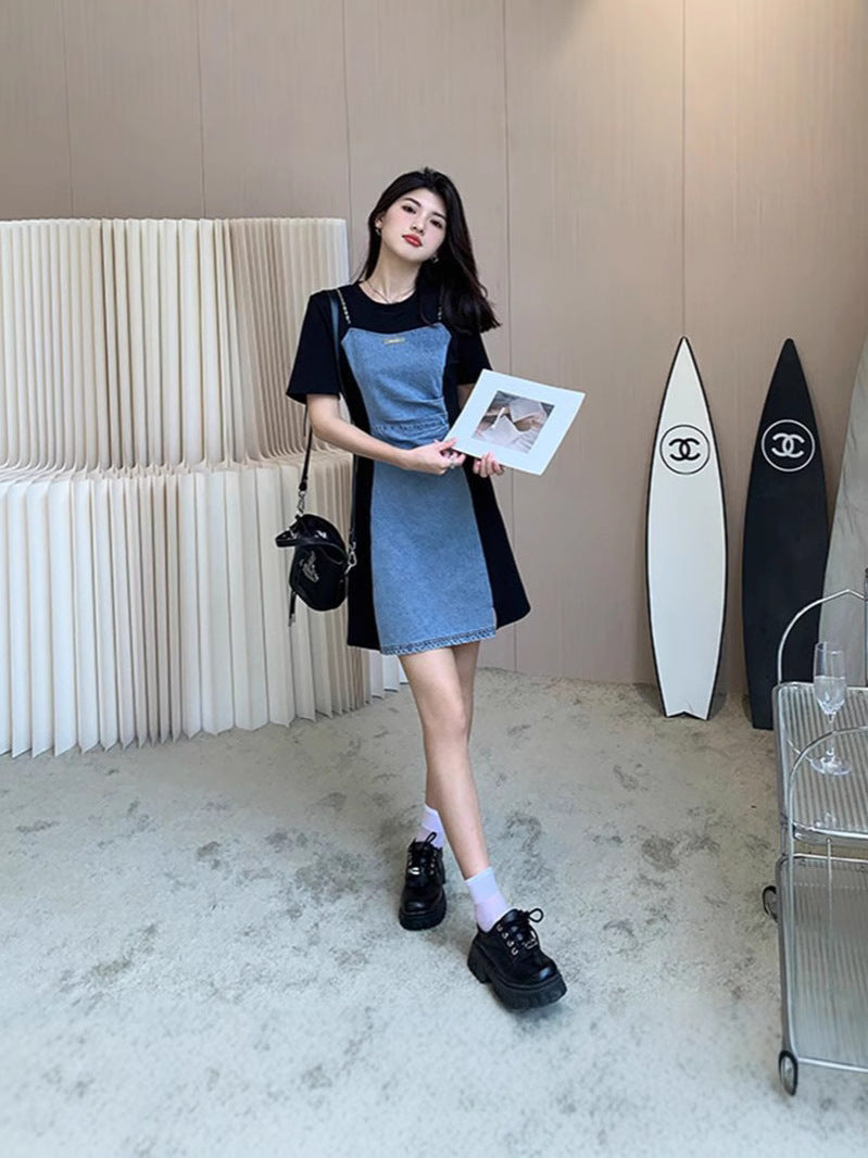 plus size Vintage Denim dress Women's Summer Skirt Casual Slim Fit Two-piece dress