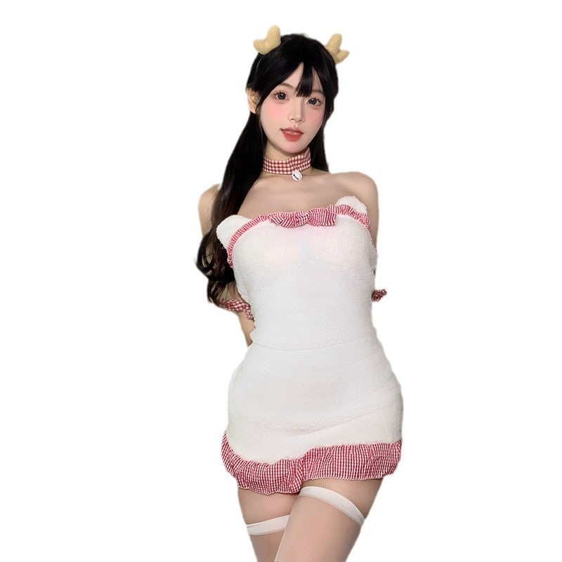 Sexy Pajamas Cute Bear Nightdress suit Plush Christmas Backless Maid Dress Temptation-Free Nightclub Hip Dress