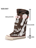 Boots Women's New Retro Flat Graffiti Middle Boots Sexy Trend plus size Foreign Trade Fashion Piled Boots Trendy Cross-border