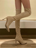 High-Heeled Over-The-Knee Boots for Women 2025 Autumn and Winter New Thick-Heeled Elastic Slim Boots High-Top Pointed Toe Slimming Boots