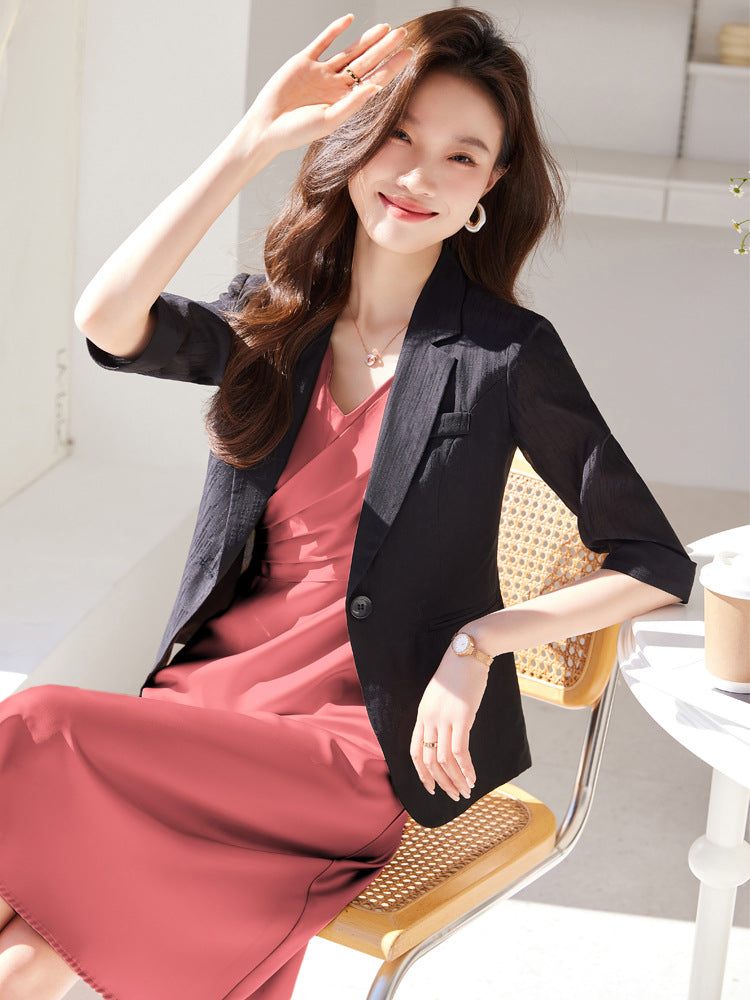 White suit jacket for women 2024 new small three-quarter sleeve casual thin Tencel suit dress suit