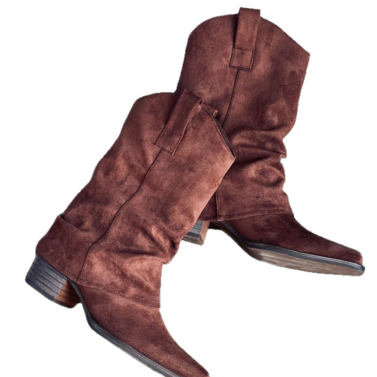 In-Stock Korean Style Versatile Simple Suede Pleated Ankle Boots 2025 Autumn and Winter New Slim Pointed Toe Chunky Heel Booties
