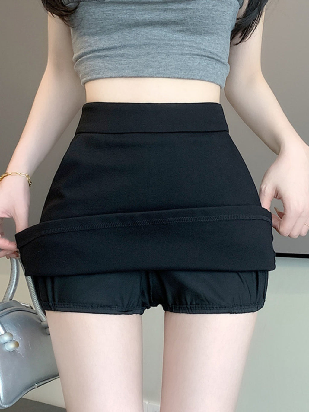 Black A- line Skirt Women's Summer Anti-walking High Waist Hot Girl Sexy Hip Short Skirt Pants Light Mature Style One-step Skirt
