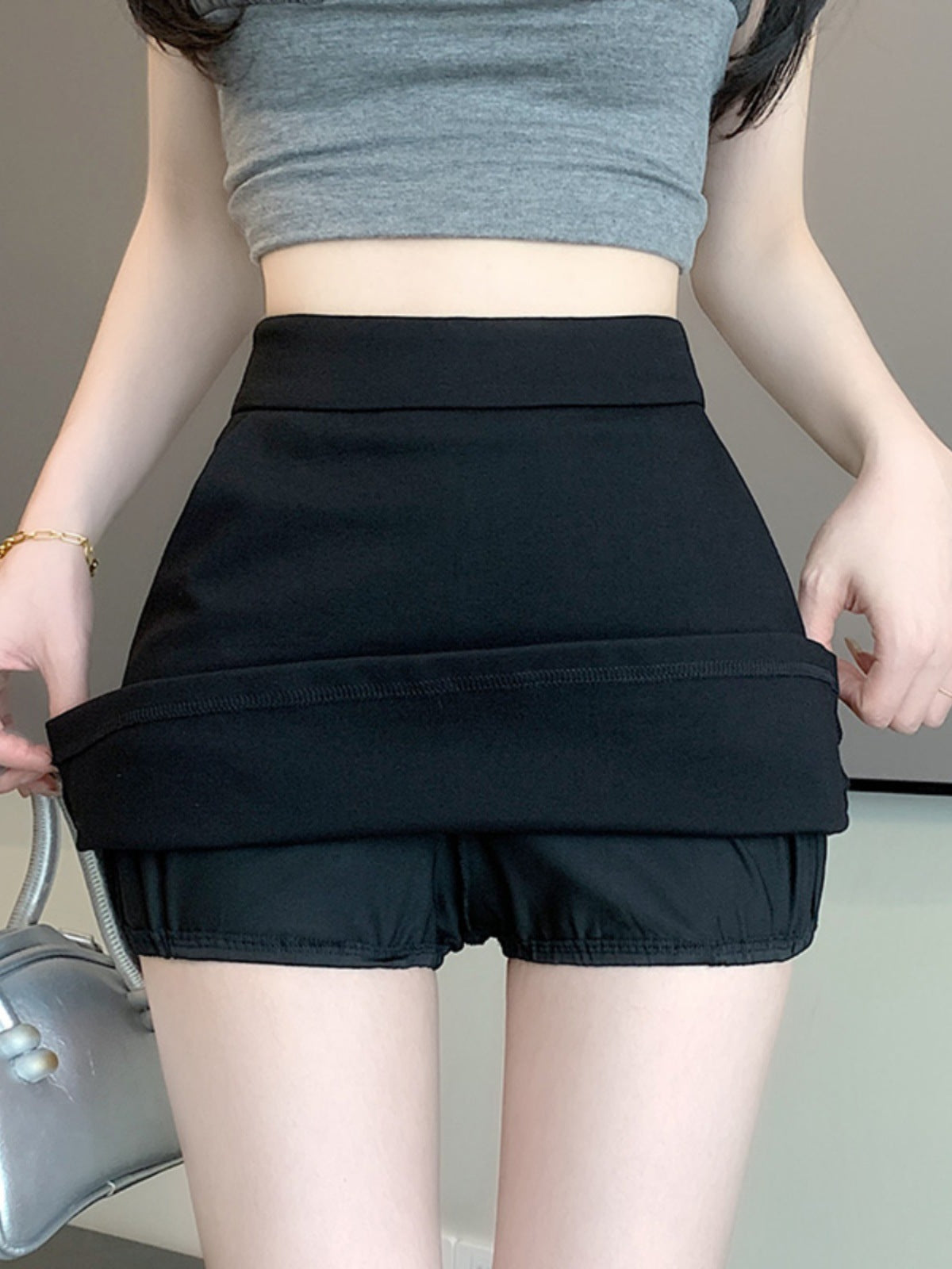 Black A- line Skirt Women's Summer Anti-walking High Waist Hot Girl Sexy Hip Short Skirt Pants Light Mature Style One-step Skirt