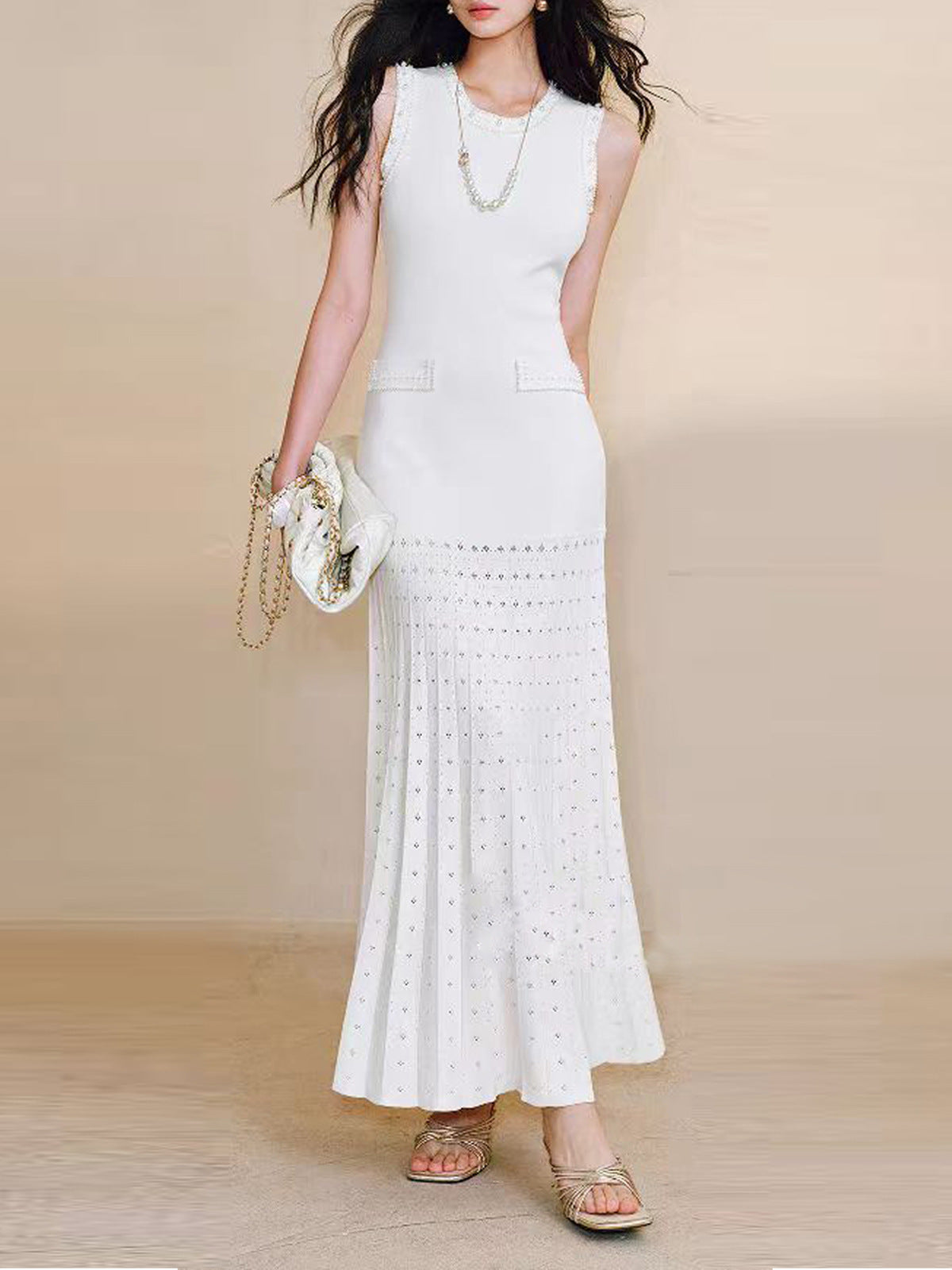 M2026 Spring and Summer New Cross-Border Foreign Trade Women's Clothing French European and American Style Elegant Sleeveless Long Dress Knitted Dress
