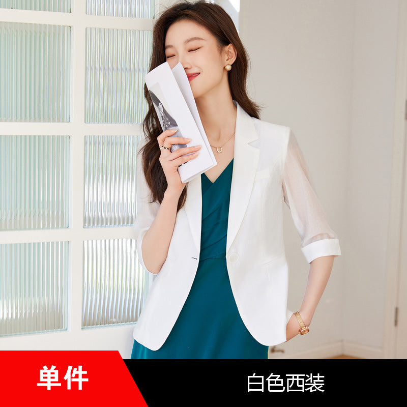 White suit jacket for women 2024 new small three-quarter sleeve casual thin Tencel suit dress suit