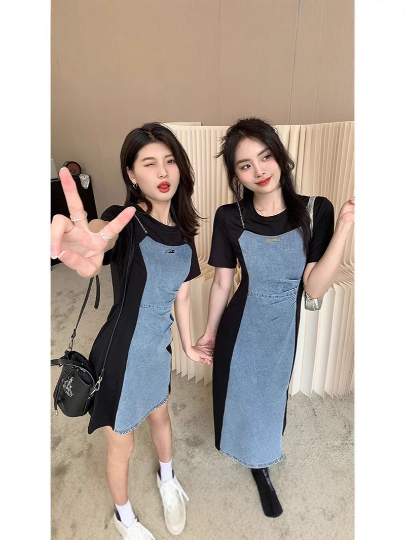plus size Vintage Denim dress Women's Summer Skirt Casual Slim Fit Two-piece dress