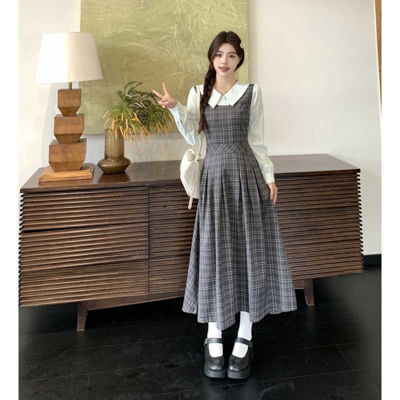 Real Shot~2025 Autum Plus Size Fat mm Slimming Look Color Matching Fake Two-Piece Design Long Dress