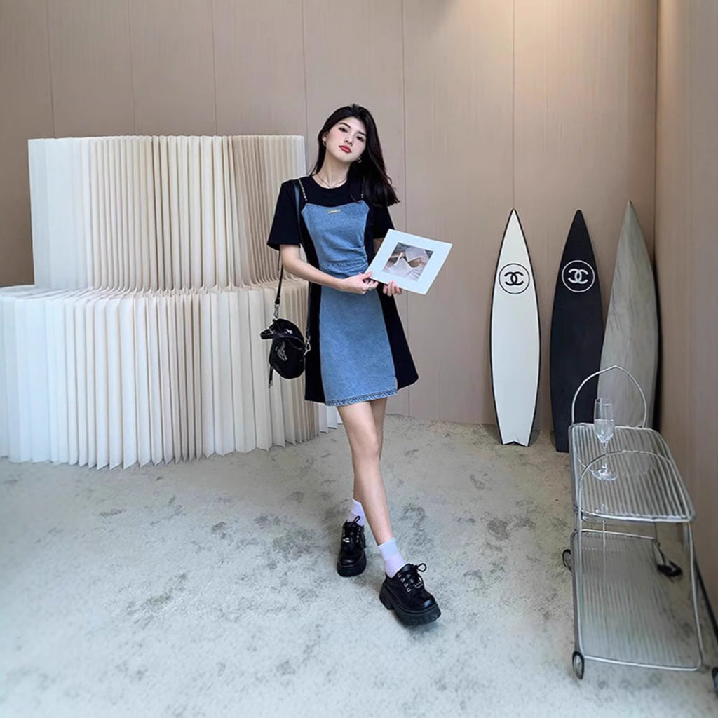 plus size Vintage Denim dress Women's Summer Skirt Casual Slim Fit Two-piece dress
