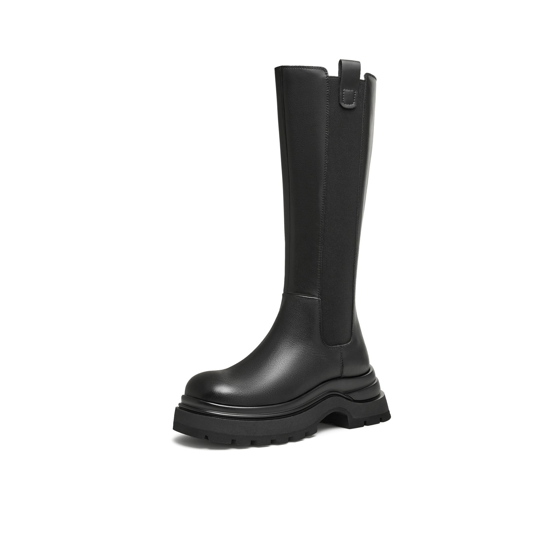 Black Knee-High Thick-Soled Knight Boots Sleeve Chelsea Boots for Women 2025 Autumn and Winter New High Fashion Boots