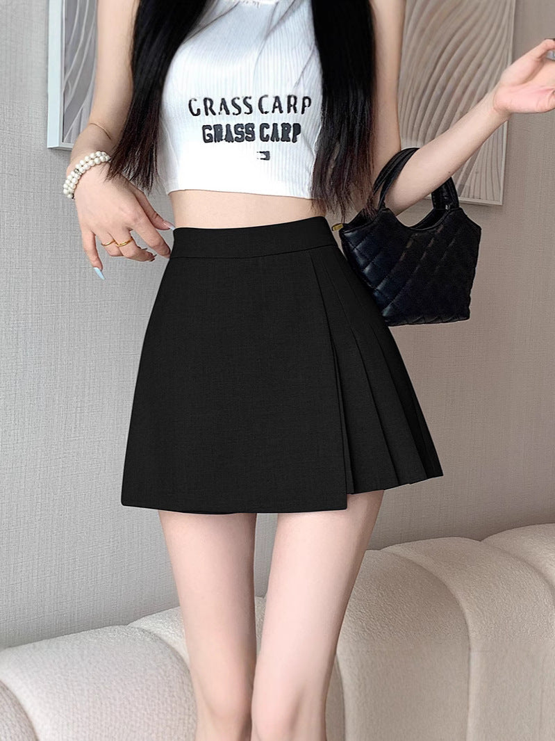 American Style Irregular Wide-leg Suit Shorts Women's Spring and Summer New High Waist Slimming Spice Girl A- line Pleated Skirt Pants