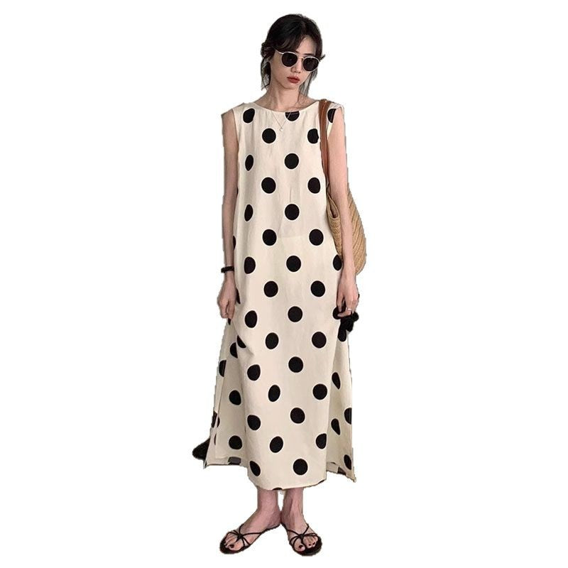 French Polka Dot Sleeveless Polo Maxi Dress