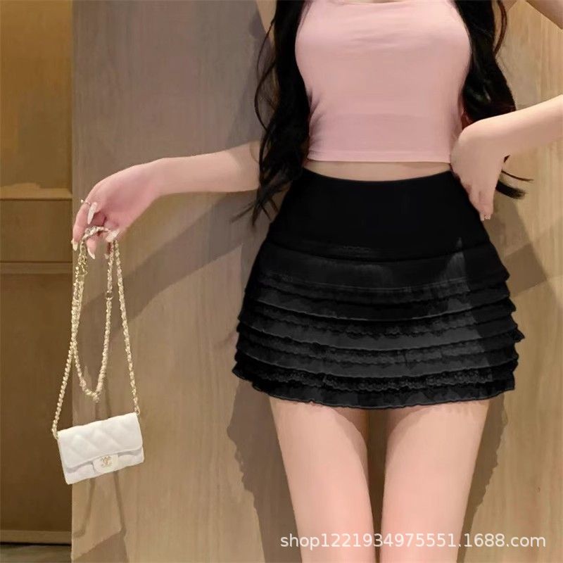 New Korean Style White Skirt, Sweet Hot Girl Lace Hip-Hugging Short Skirt, Women's Summer New High-Waisted Pleated Sweet and Spicy Style